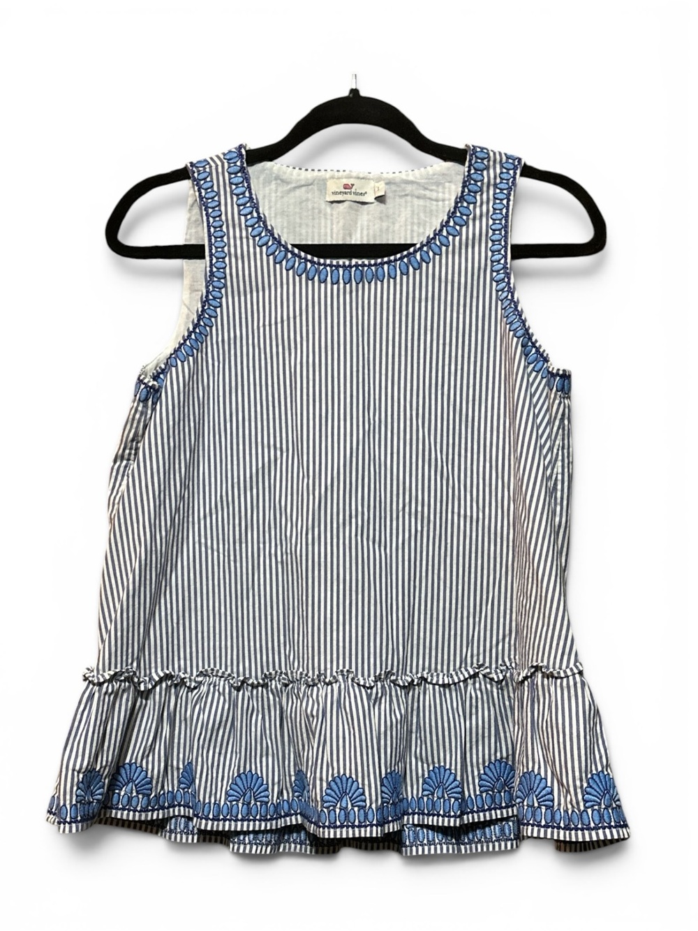💙 Vineyard Vines Embroidered Striped Peplum Top – Size Small – 100% Cotton 💙